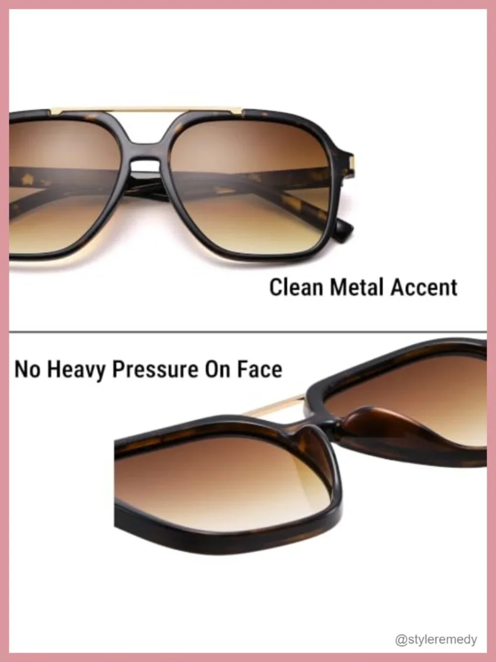 Oversized Aviator Sunglasses, Retro Square Frame UV400 Protection, Driving